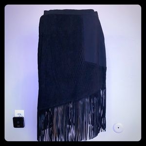 Elie Tahari Suede Asymmetrical Fringe Skirt NWT